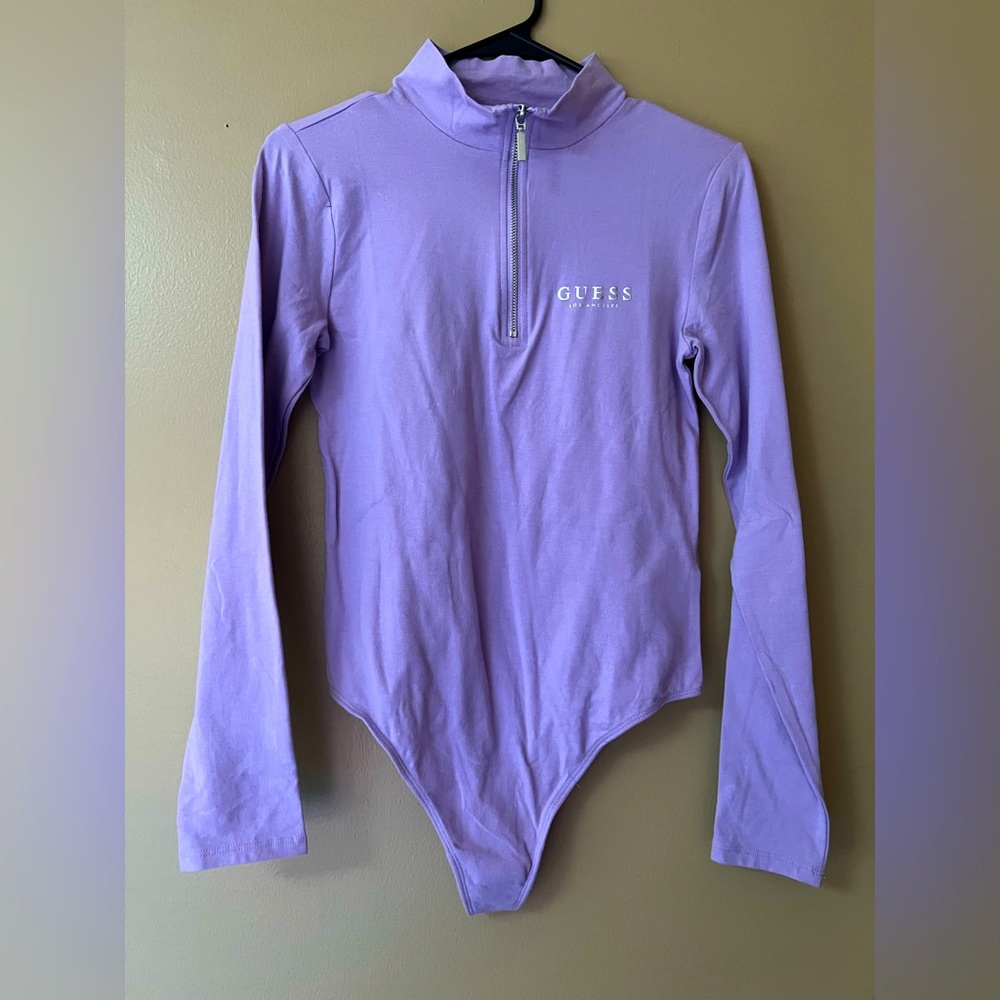 Guess Los Angeles Long Sleeve Bodysuit Womens Size Large Purple New